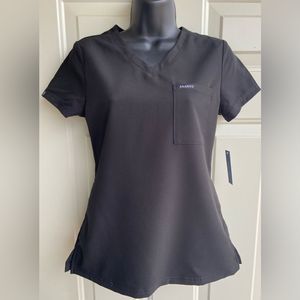 JAANUU Women's V-Neck Scrub Top Black Size XXS